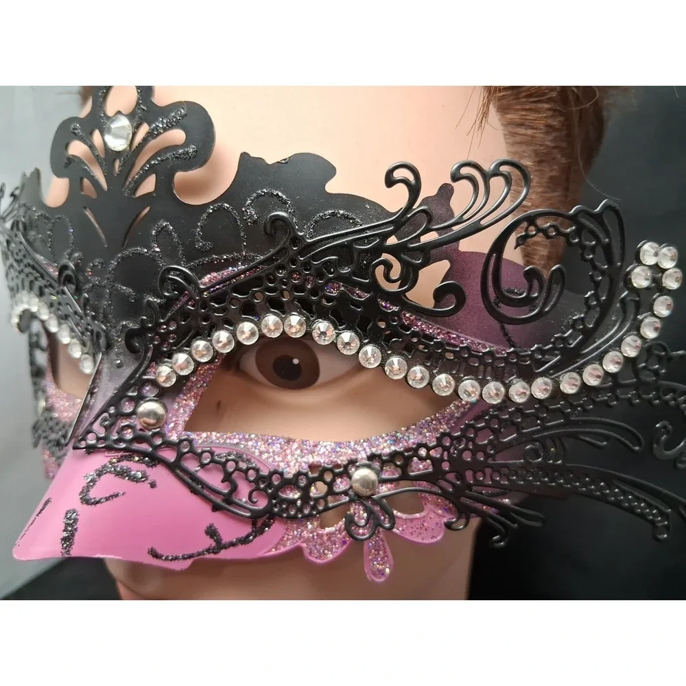 Black and Pink Laser-Cut Masquerade mask‎ with Rhinestones Adult Size